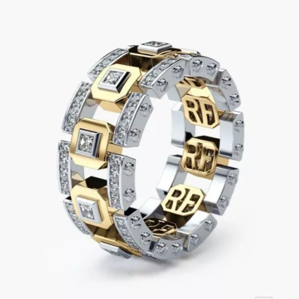 New Fashion Big Male Cz Stone Yellow Gold Color Hollow Large Wedding Ring Size 9 - Picture 8 of 13